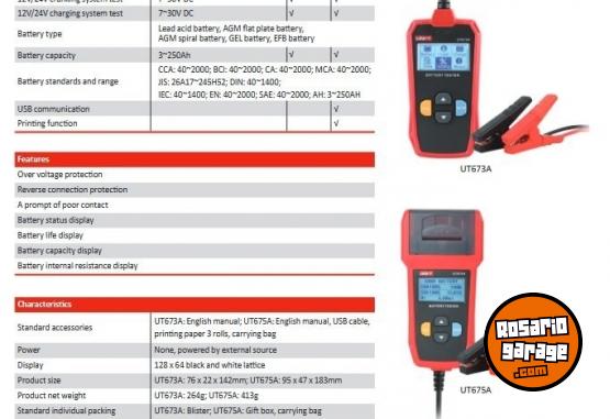 Herramientas - Probador de bateras con impresora UNIT UT675A - En Venta